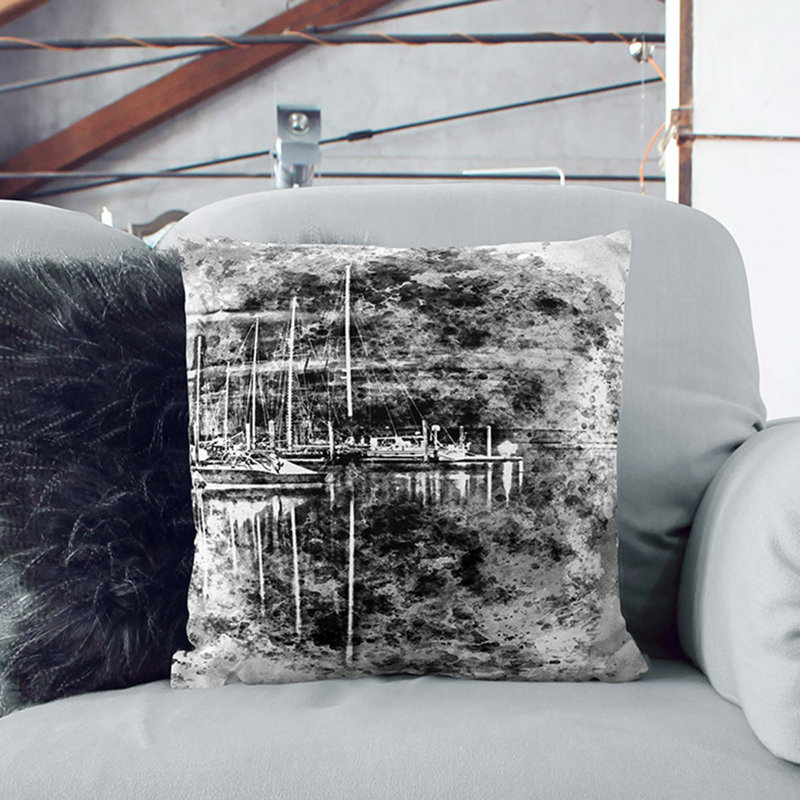 Boat Reflections In Abstract Square Throw Cushion, White, 40cm H x 40cm W x 15cm D