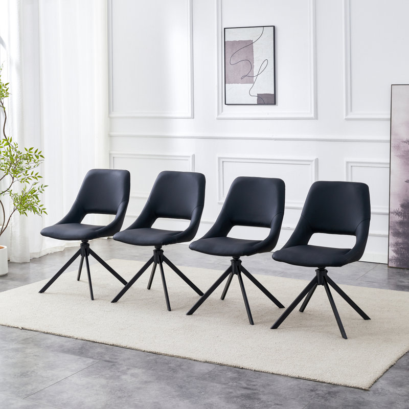 Set Of 4 Black Metal Swivel Dining Chairs With Scratch-Resistant Leather And High Back | Gift Idea, 4, Black