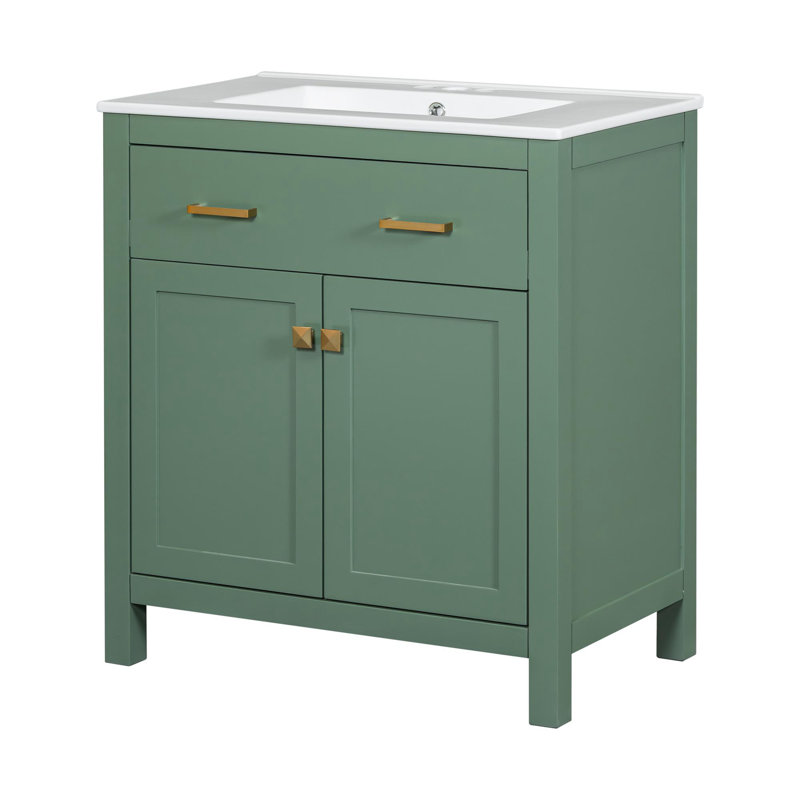 Meuble-lavabo autoportant 30 po, Vert, Or