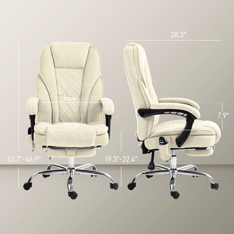 Fauteuil de bureau massant avec repose-pieds - Beige. 6 points de vibration et fonction chauffante. Hauteur réglable. Fauteuil de bureau inclinable. Siège pivotant avec dossier rembourré confortable. 3 modes. Chauffage lombaire à 3 niveaux. 120 kg