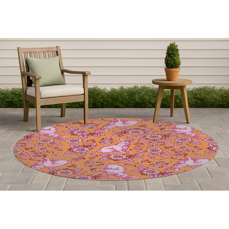 Tapis d'extérieur Bunny, Orange, Rond 5 pi