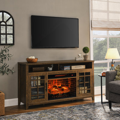 55 Inch TV Media Stand With Electric Fireplace KD Inserts Heater,Reclaimed Barnwood Color