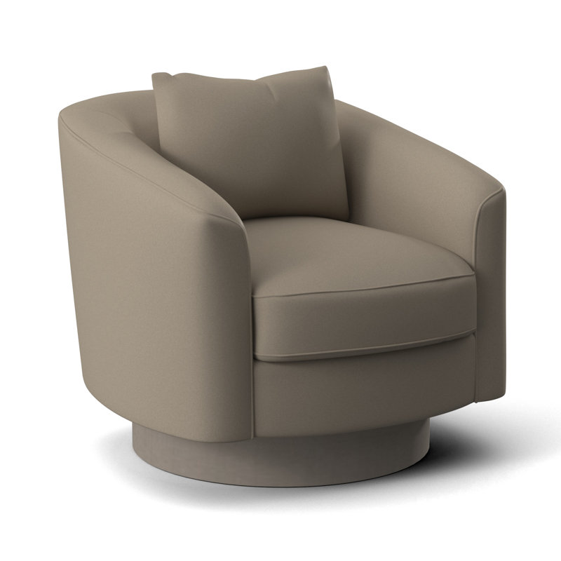 Camino 32'' Wide Genuine Leather Top Grain Leather Swivel Barrel Chair, Beige/Tan Leather 202-202, Blanca