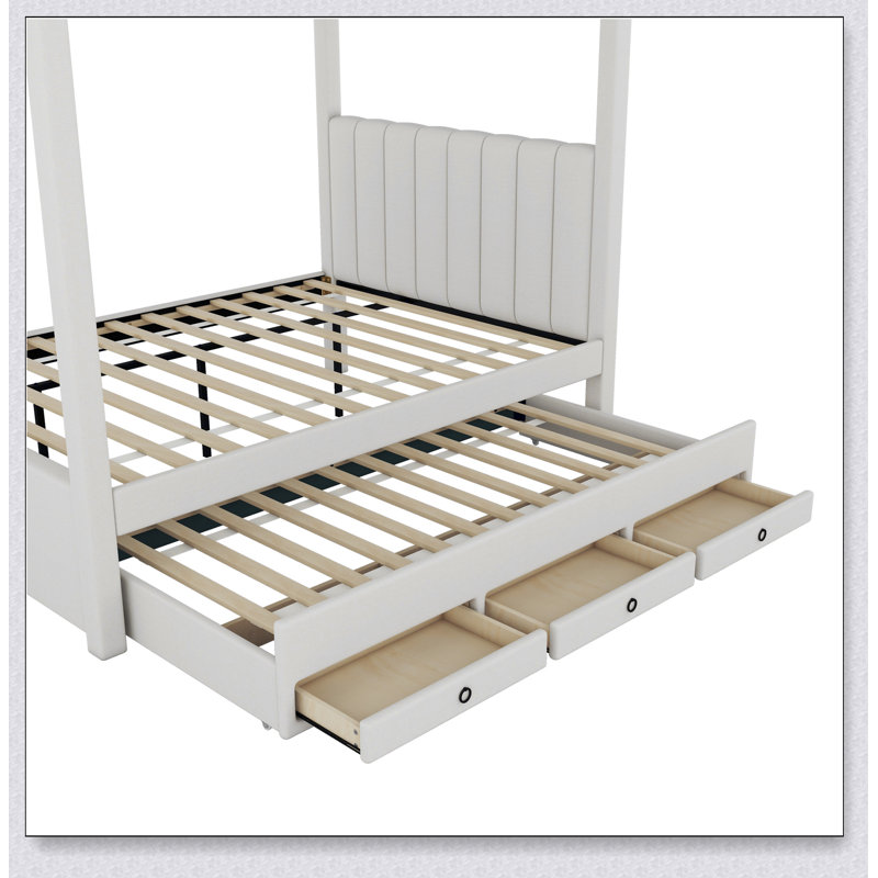 Lit plateforme à baldaquin avec lit gigogne et trois tiroirs de rangement Upholstery