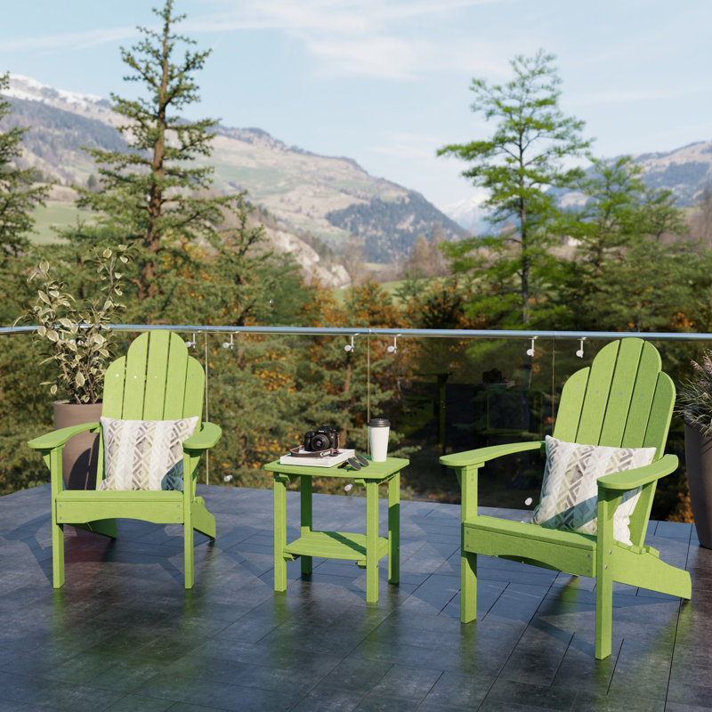 Classic 3-Piece Adirondack Set with Side Table, Lime Green