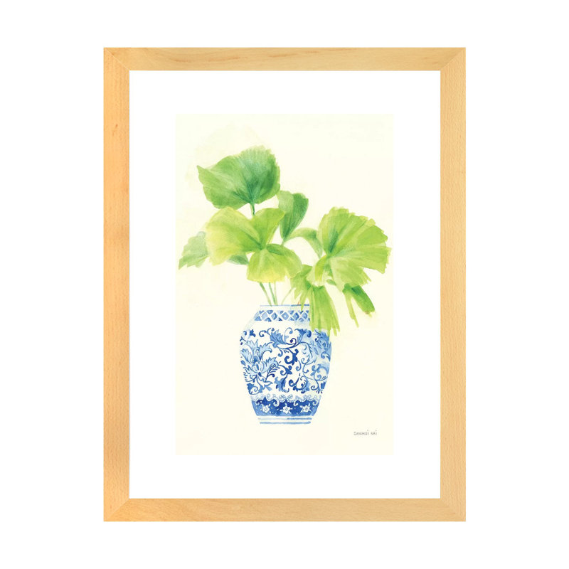« Palm chinoiserie IV » par Danhui nai, reproduction d’art, Papier encadré de bois naturel, Blanc, H 32 po x l 24 po x P 1 po