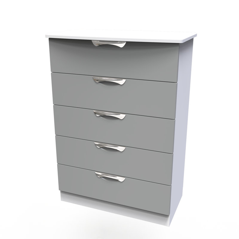 Fully Assembled Leodis 5 - Drawer Chest of Drawers, Dusk Grey/White