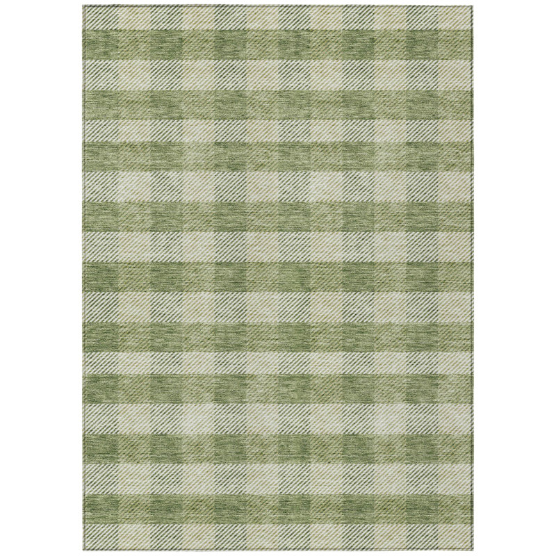 HomeRoots 3' X 5' Green And Light Green Plaid Washable Indoor Outdoor Area Rug