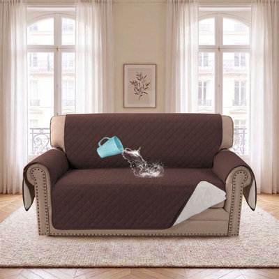 Housse de canapé imperméable et lavable avec sangles élastiques, housse de protection pour canapé pour animaux et enfants (causeuse, chocolat)