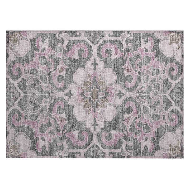 Machine Washable Indoor/Outdoor Xhevrie Pink Rug, Rectangle 1'8" x 2'6"