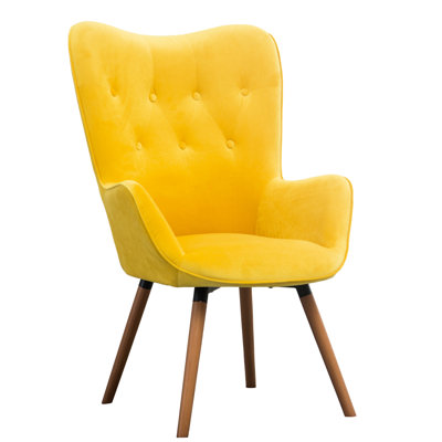Yellow Velvet Chair With Solid Wood Legs For Office Or Home Use Stunning Accent An Elegant Touch