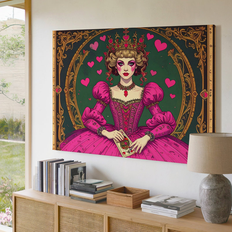 «Queen of Hearts», art mural sur toile inspiré du tarot fantaisiste, H 30 po x l 40 po