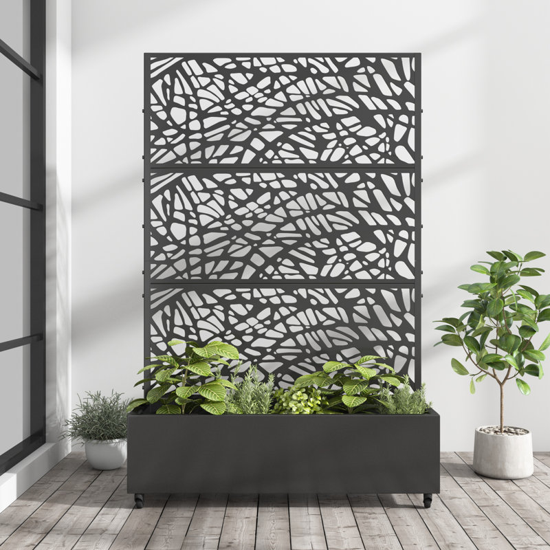 Metal Planter Box with Trellis with Wheels, 72" H x 47" W x 16" D