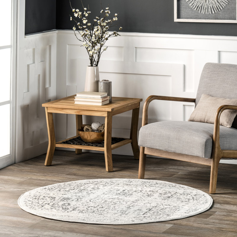 Etasha Vintage Traditional Medallion Gray Area Rug, Round 8'