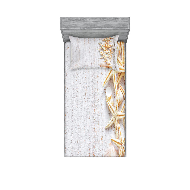 Drap-housse et taie décorative Ambesonne Ocean ivoire, Ensemble de draps pour lit simple + 3 pièces supp