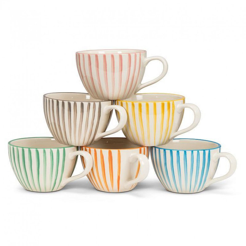Tasse à latte rayée, Blanc / Bleu