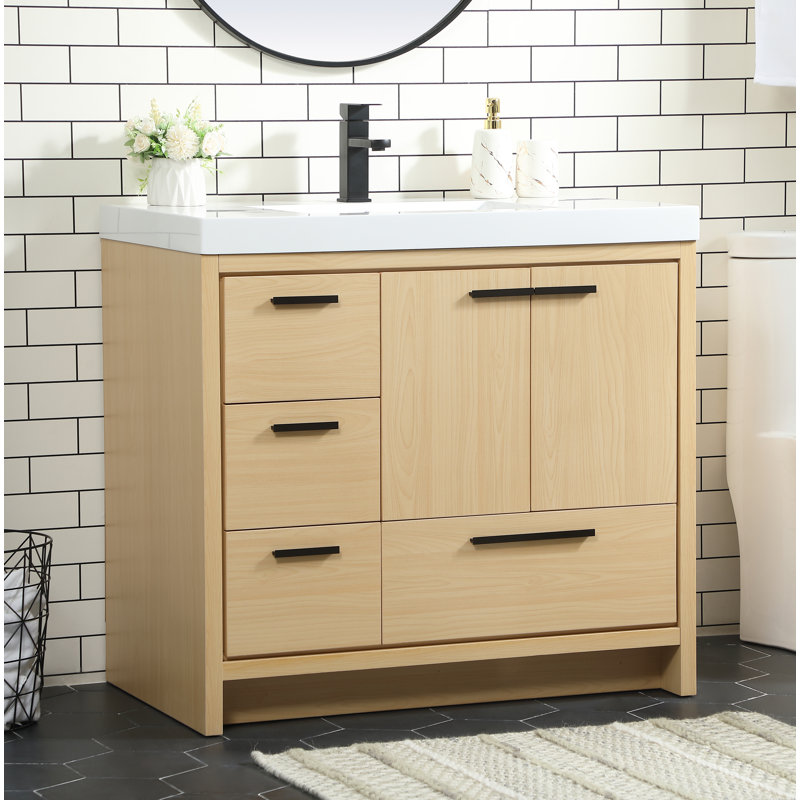 Southmead 36'' Single Bathroom Vanity with Resin Top, Maple