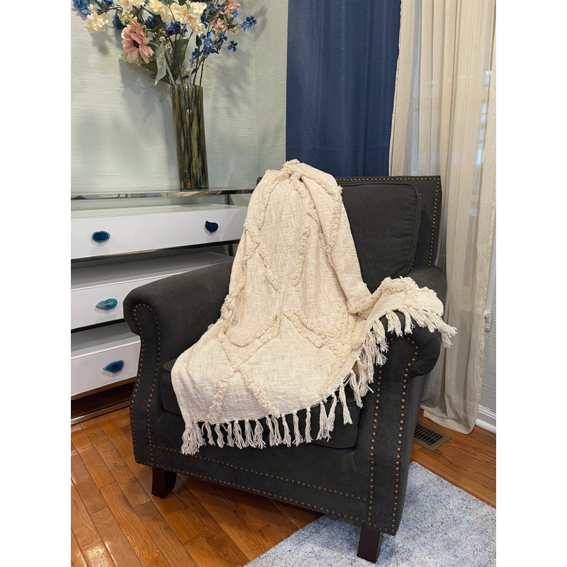 Natural Diamond Tufted Organic Cotton 50" x 60" Throw Blanket