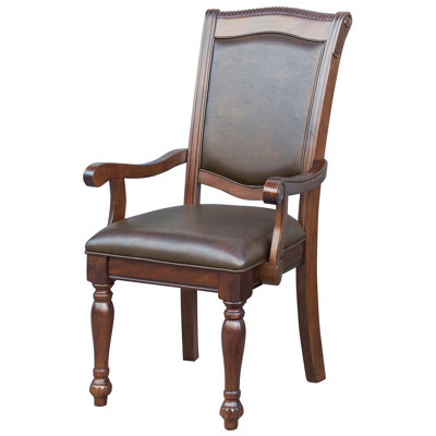 2 fauteuils traditionnels 2 pièces, siège rembourré brun, bois de cerisier, salle à manger, similicuir d'une capacité de 250 lb, structure en bois fini