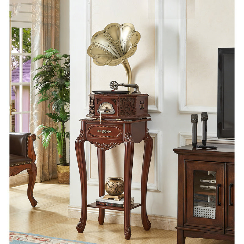 Gramophone traditionnel en bois sculpté à la main pour la décoration intérieure