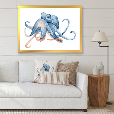 " Blue Octopus On White " Painting Print