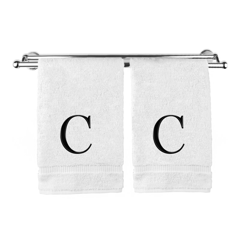 Essuie-mains monogrammés - ensemble de 2 - lettre bloc, C, Blanc / noir