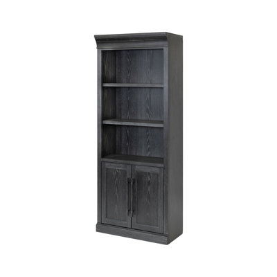 Bibliothèque traditionnelle en bois avec portes, rangement de bureau, entièrement assemblée, noire