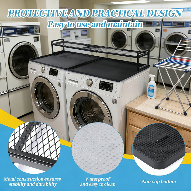 Expandable Laundry Room Shelf For Washer And Dryer - Adjustable Countertop Organizer With Non-Slip Mat, Space-Saving Storage Solution For Detergent And Supplies