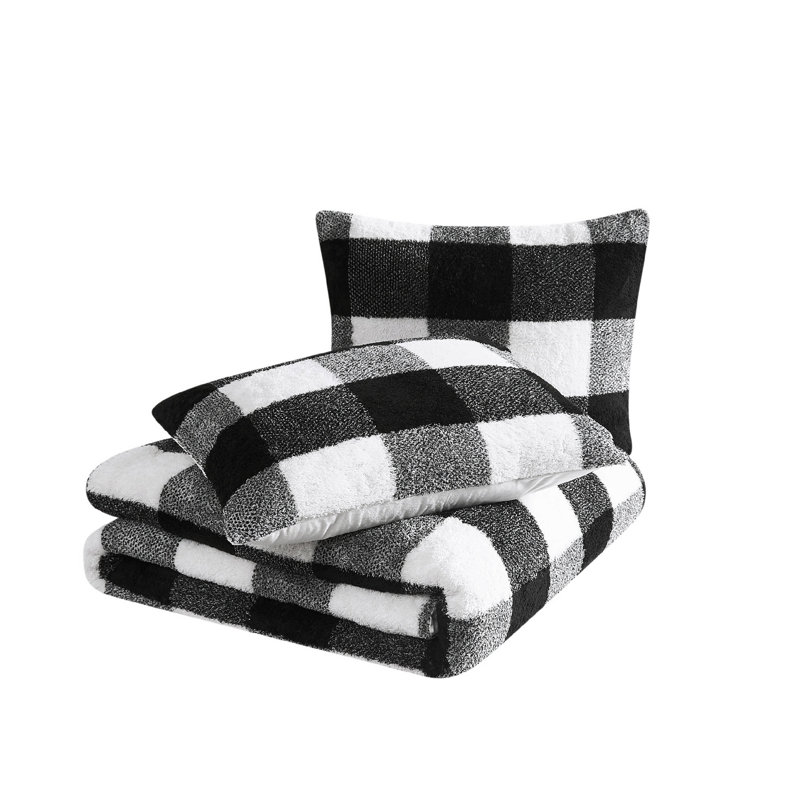 Cannon Cozy Buffalo Check Comforter Set, Black Plaid, Full Comforter + 2 Standard Shams