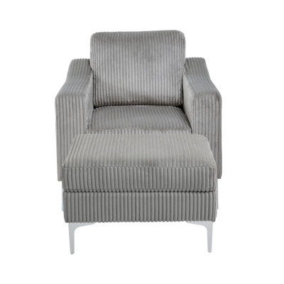 Canapé modulaire convertible en velours côtelé avec repose-pieds et canapé modulaire, gris