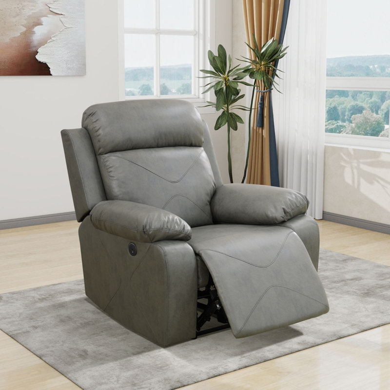 Evany 40.5"Faux Leather Recliner, Gray
