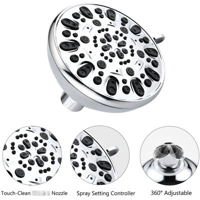 Douche en acier inoxydable - double tête à 7 réglages, barre coulissante, fixation murale, finition, 7 fonctions de finition à 7 gallons par minute, débit