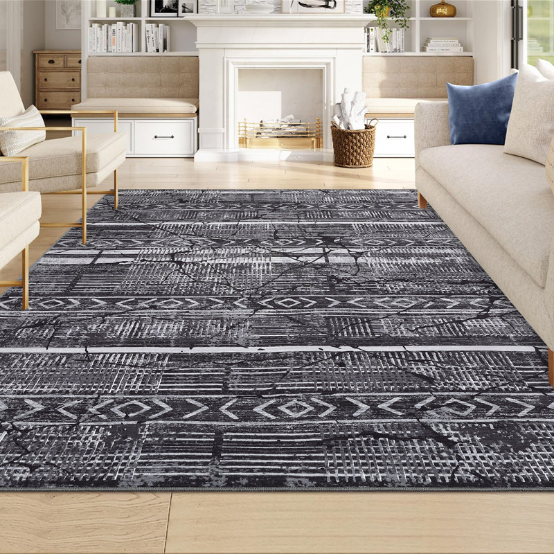 Tapis lavable à la machine Boho avec envers en caoutchouc pour le salon Tapis antidérapant moderne pour la salle à manger