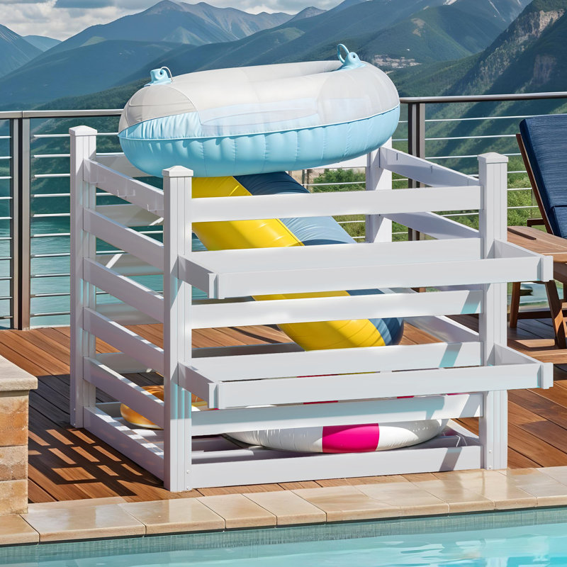 Poolside Storage Organizer With 6 Movable Hooks, White