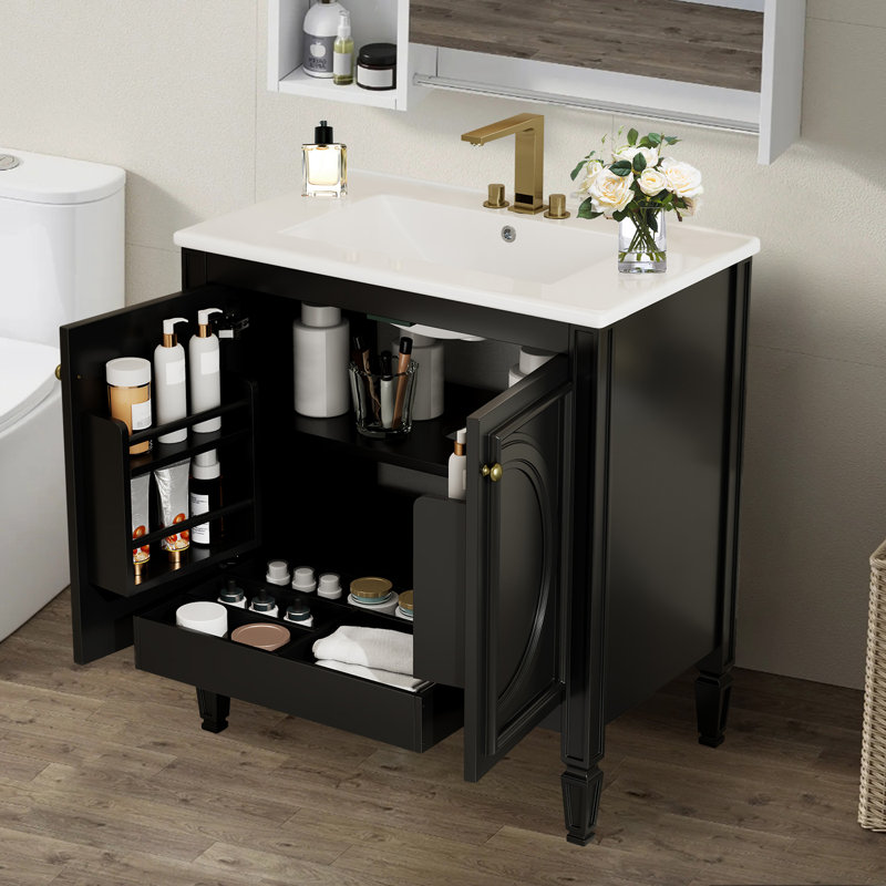 30" Bathroom Vanity With Ceramic Sink,vintage Style, Black