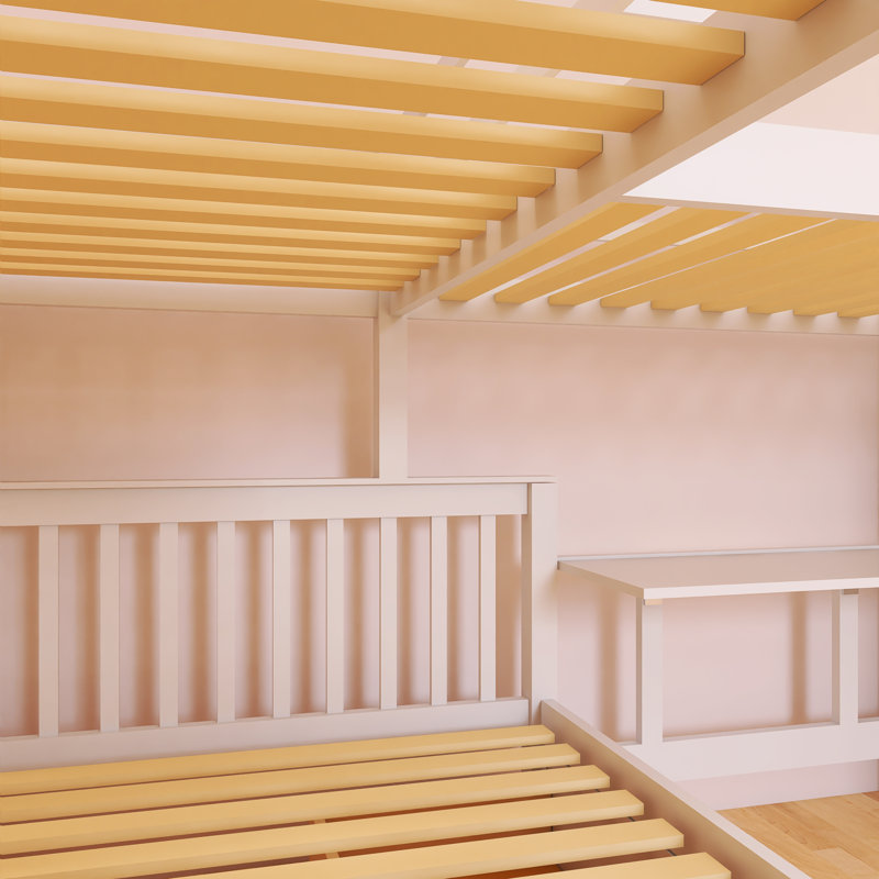 Solid Wood Frame Twin-Twin over Full L-Shaped Bunk Bed With 3 Drawers, Portable Desk and Wardrobe, White