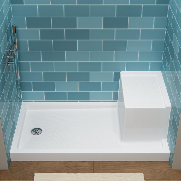 60" x 32" Shower Base with Seat and Drain Included, Non-slip Shower Pan