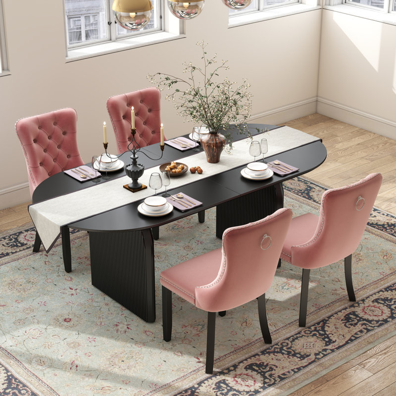 Ensemble de salle à manger Mid-Century, Noir, 5 pièces: table, 4 chaises, Rose