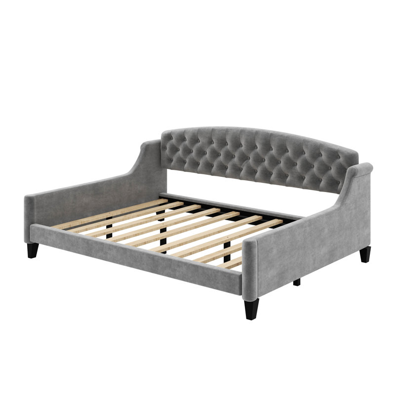 Lit de jour double capitonné de luxe moderne, gris