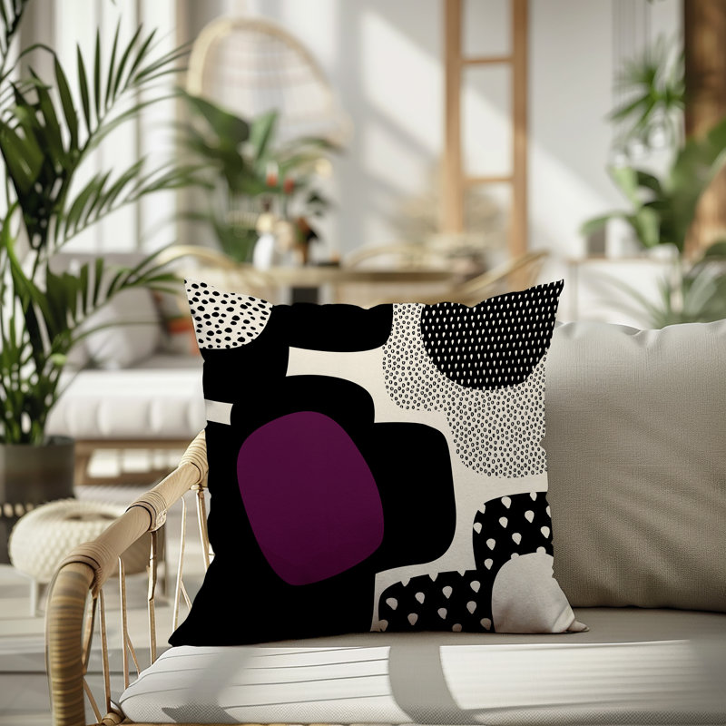 Coussin carré intérieur / extérieur pia, H 15 po x l 15 po, Mauve / noir / blanc cassé