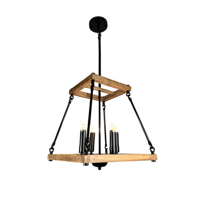 Lustre 4 lumières noir et bois