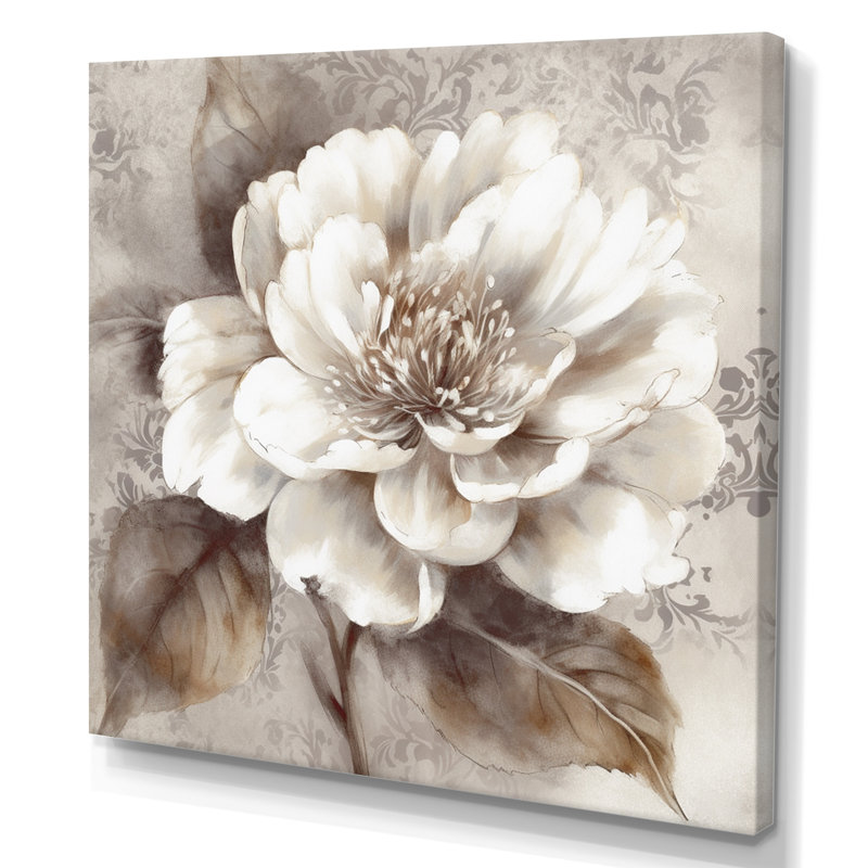 Pivoines grises sur branche III - pivoines, art mural sur toile, H 24 po x l 24 po x P 1 po, Toile tendue