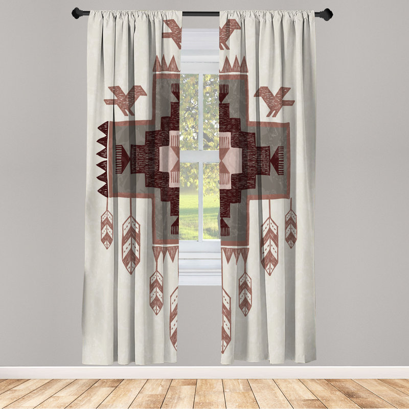 Paire de rideaux tribaux,  Taupe pâle bourgogne, L 28 po x L 84 po