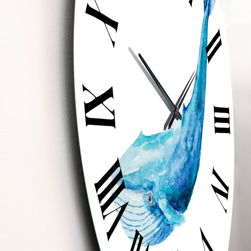 Bleu cachalot sur fond blanc II - horloge murale nautique et côtière, Grand