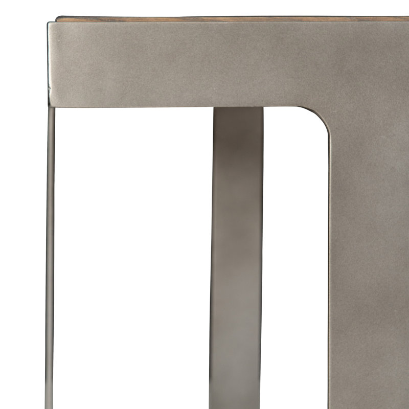 Transitional Quartered Oak and Steel Square End Table in Gray/Brown