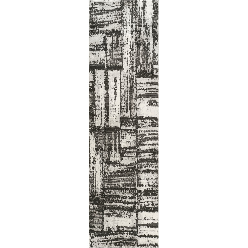 Caldwell Beige & Gray Abstract High-Low Modern Rug, 2'0" x 6'0", Beige/Gray