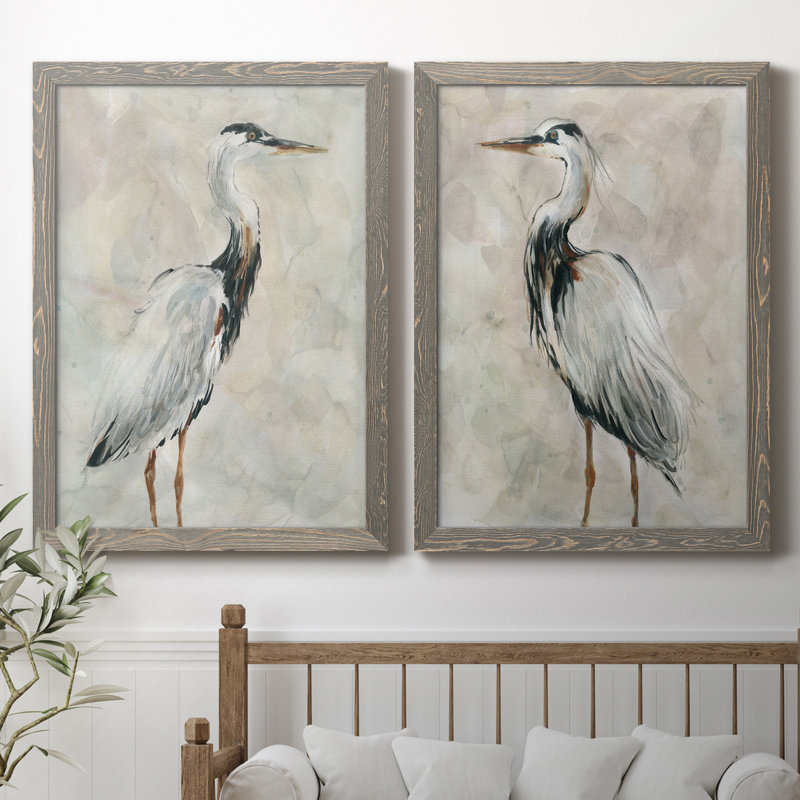 Crane at Dusk I - ensemble de 2 reproductions, Toile encadrée, H 31,5 po x l 47 po, Gris