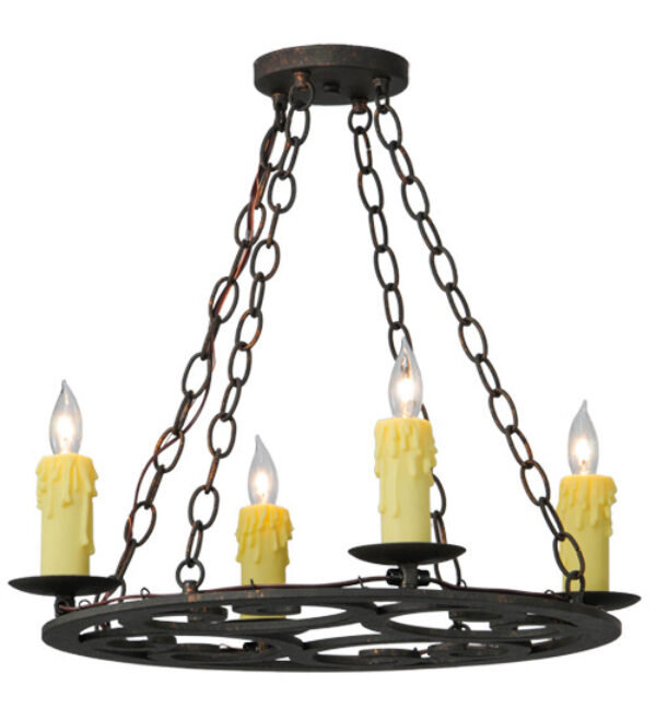 Ashley 4 - Light Dimmable Wagon Wheel Chandelier, Golden Verde Premium, Black Silk Pleat