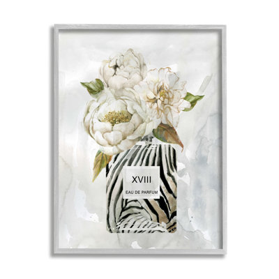 " White Glam Peonies Bouquet Patterned Perfume Bottle " by Carol Robinson