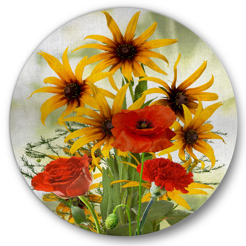 Tournesols et coquelicots dans la nature, H 36 po x l 36 po x P 1 po